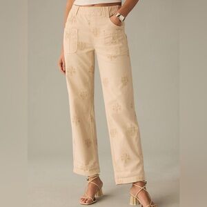 Pilcro Rustic Pull-On Pants Tan Embroidered Trousers Extra Small